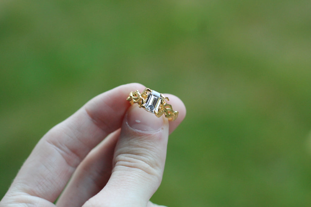 1 Carat Emerald Cut Diamond Tree Branch Ring | 14k Yellow Gold | Engagement Ring