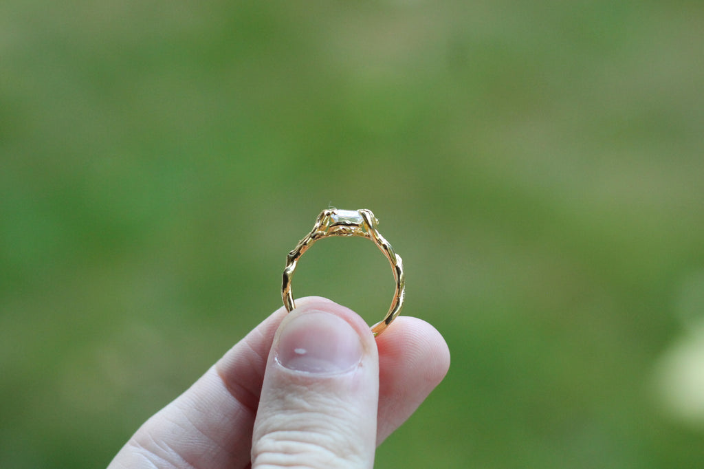 1 Carat Emerald Cut Diamond Tree Branch Ring | 14k Yellow Gold | Engagement Ring