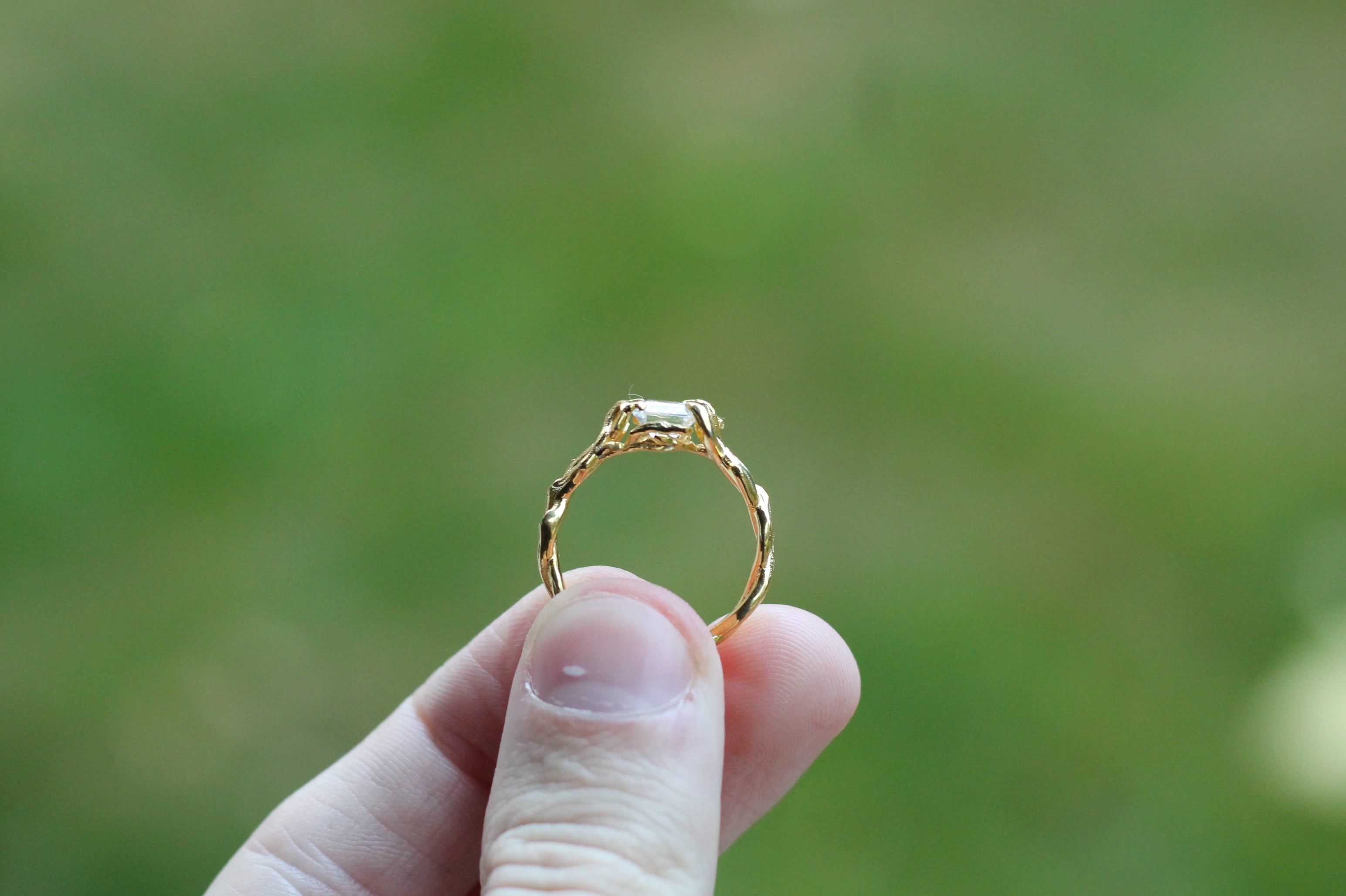 1 Carat Emerald Cut Diamond Tree Branch Ring | 14k Yellow Gold | Engagement Ring