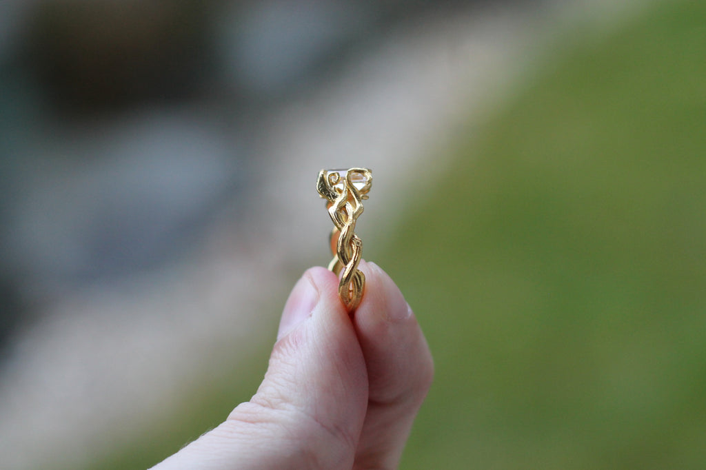 1 Carat Emerald Cut Diamond Tree Branch Ring | 14k Yellow Gold | Engagement Ring
