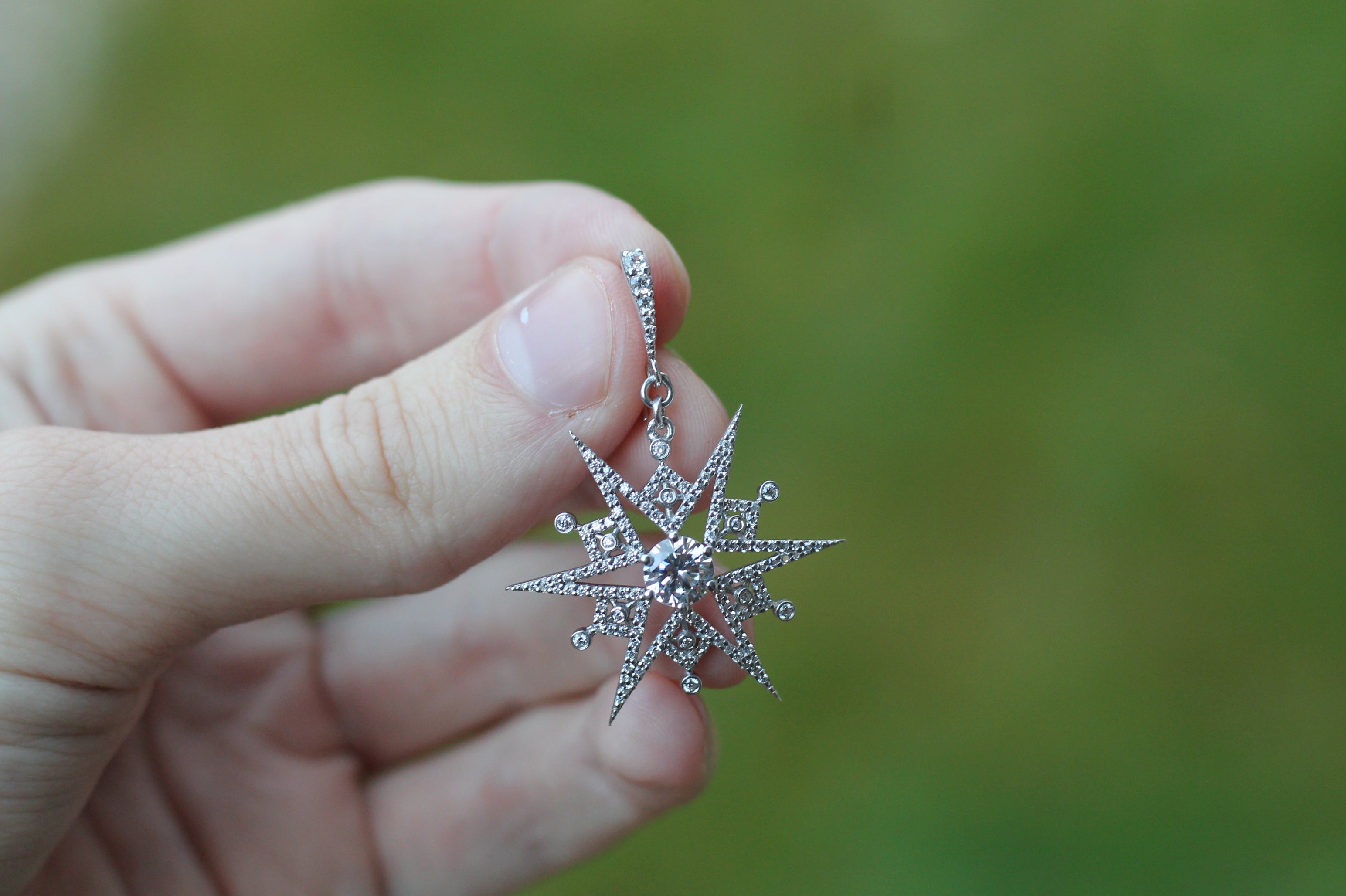 1 Carat Round Diamond Snowflake Earrings | 14k White Gold