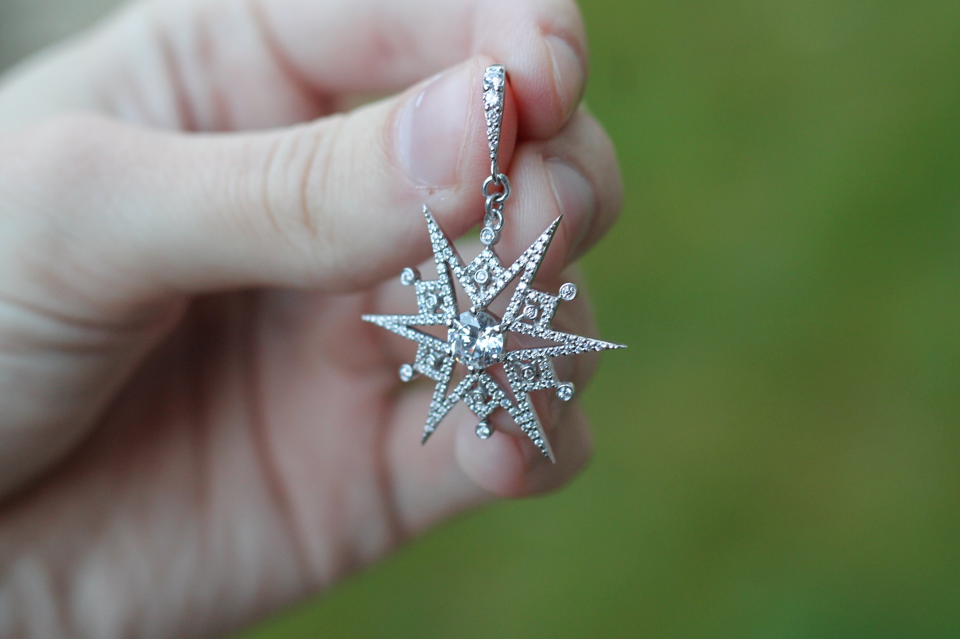 1 Carat Round Diamond Snowflake Earrings | 14k White Gold