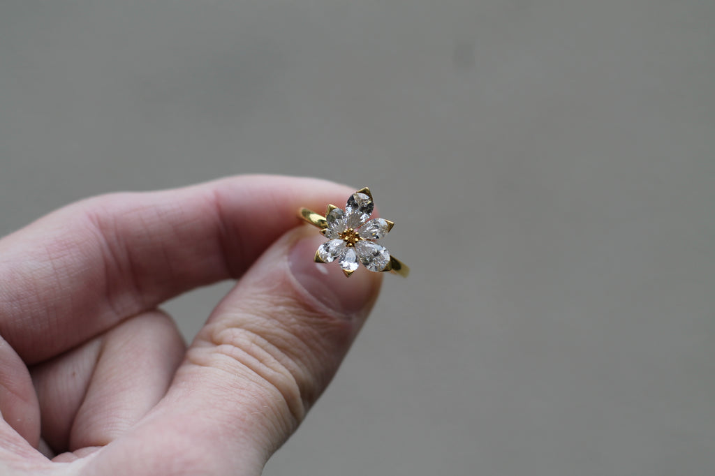 2.1 Carat Diamond Flower Ring | 14k Yellow Gold | Engagement Ring