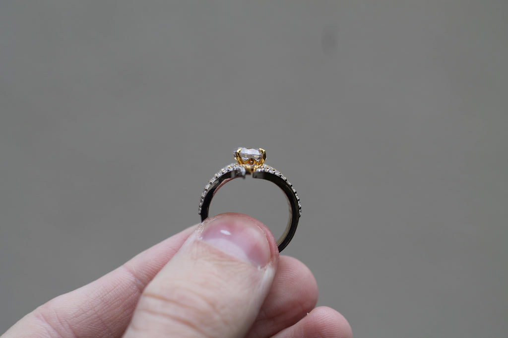 1 Carat Round Cut Center Diamond Two Color Spike Ring | 14k White & Yellow Gold | Statement Ring