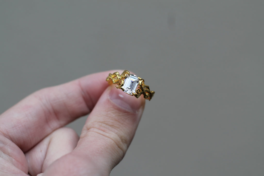 1 Carat Emerald Cut Diamond Tree Branch Ring | 14k Yellow Gold | Engagement Ring