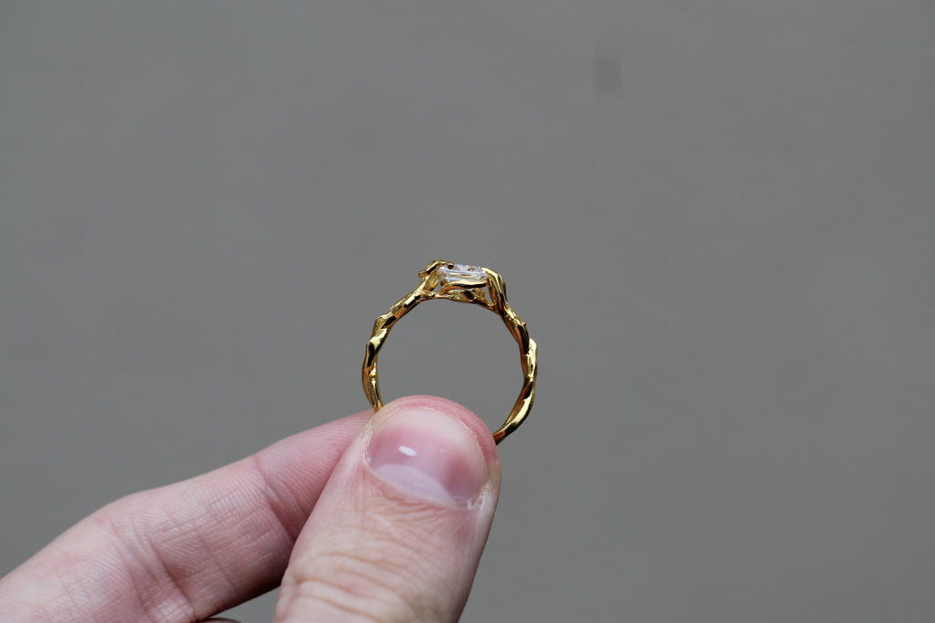 1 Carat Emerald Cut Diamond Tree Branch Ring | 14k Yellow Gold | Engagement Ring