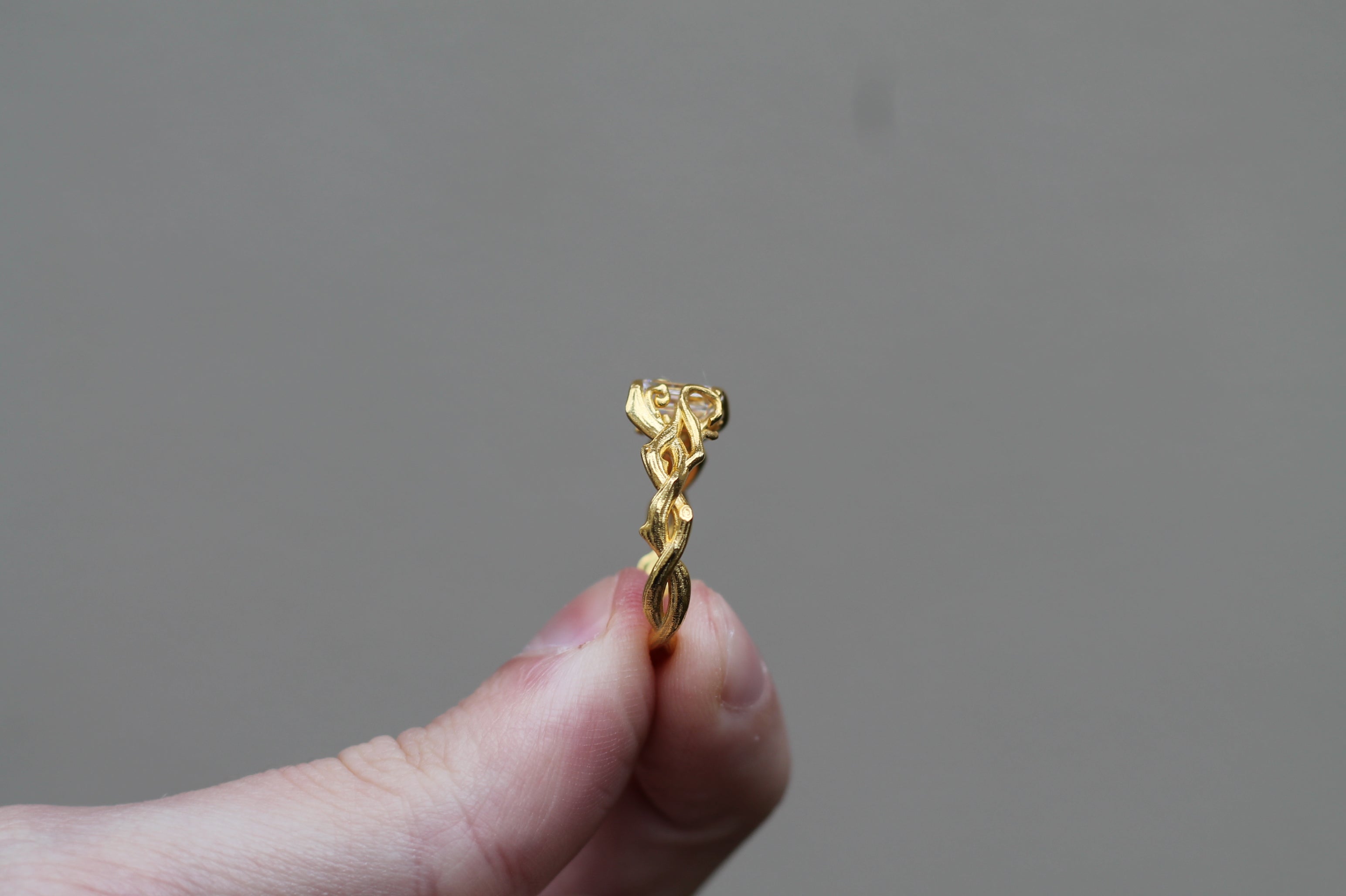 1 Carat Emerald Cut Diamond Tree Branch Ring | 14k Yellow Gold | Engagement Ring
