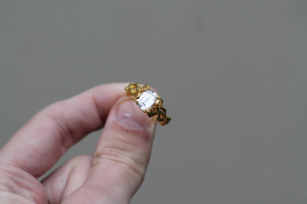 1 Carat Emerald Cut Diamond Tree Branch Ring | 14k Yellow Gold | Engagement Ring
