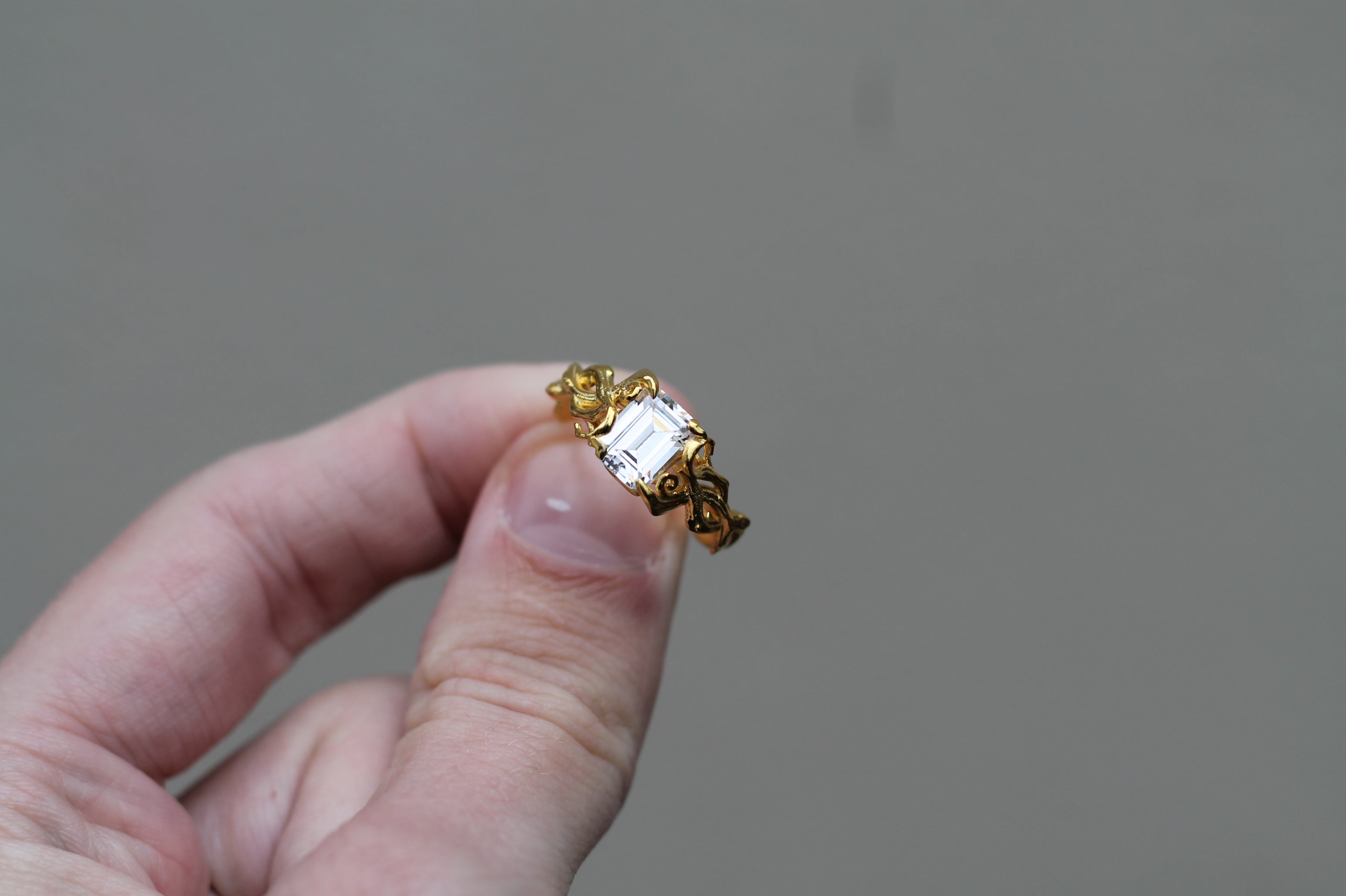 1 Carat Emerald Cut Diamond Tree Branch Ring | 14k Yellow Gold | Engagement Ring