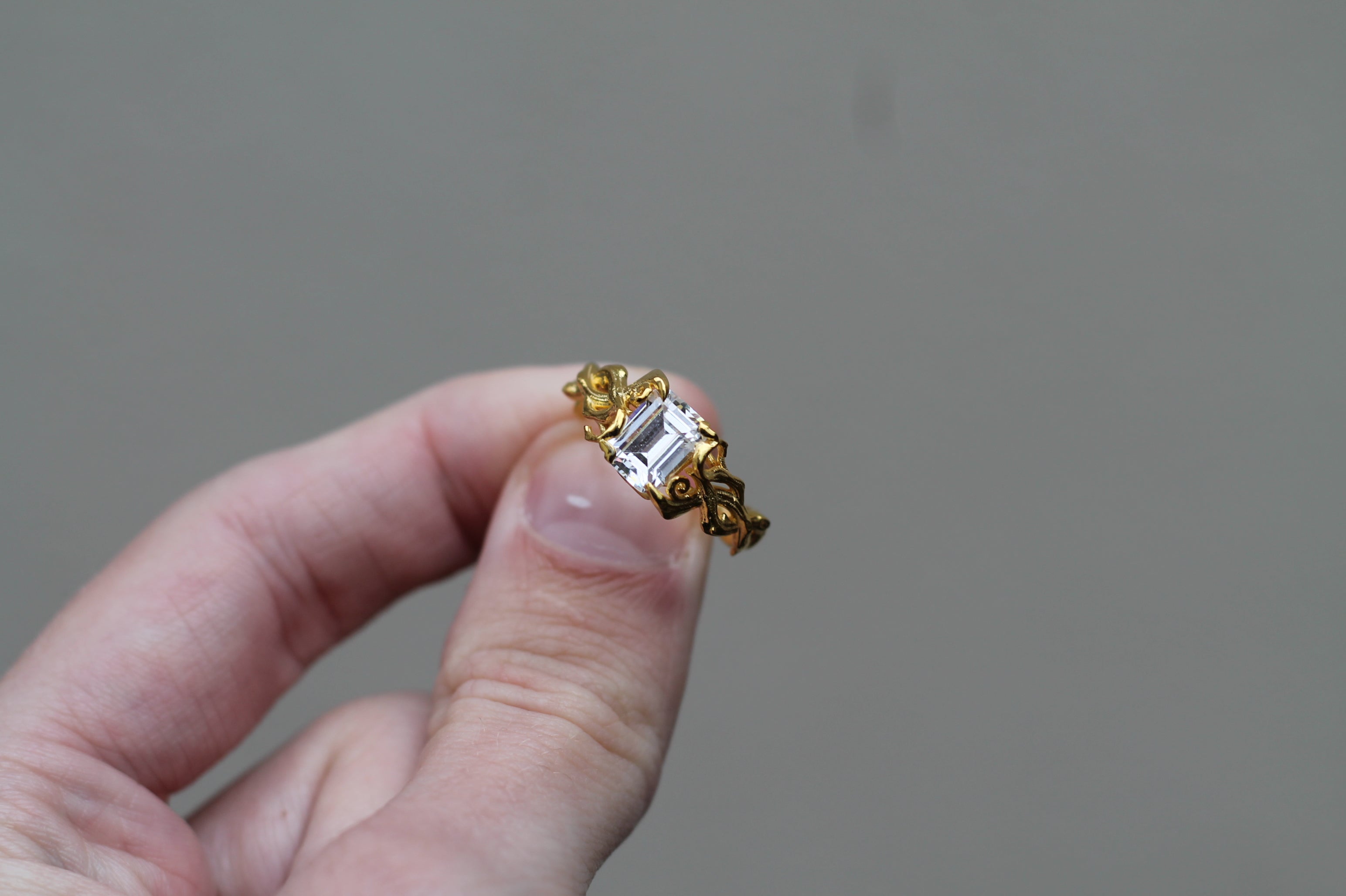 1 Carat Emerald Cut Diamond Tree Branch Ring | 14k Yellow Gold | Engagement Ring