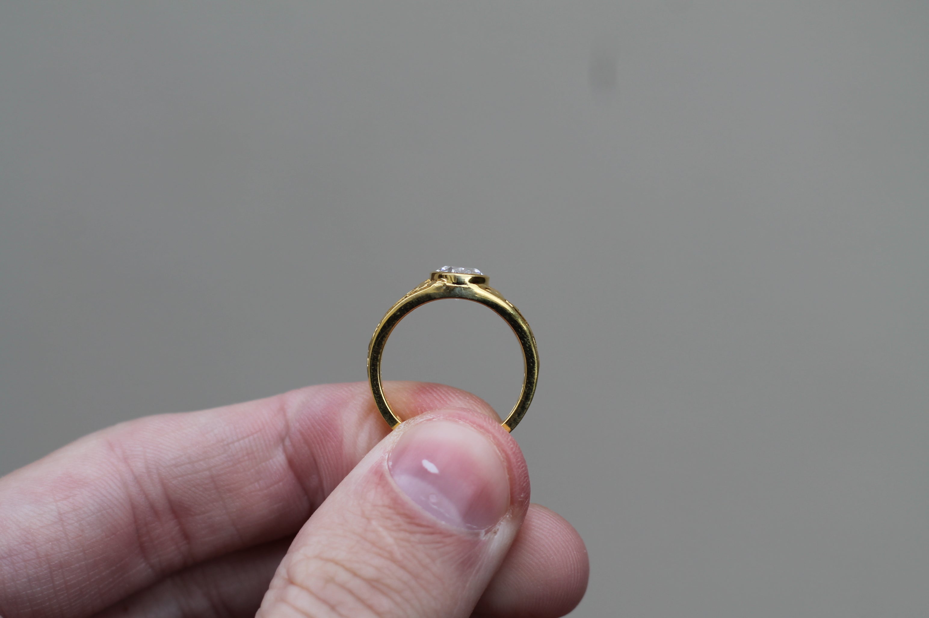 1 Carat Oval Cut Diamond "Forest" Ring | 14k Yellow Gold | Engagement Signet Style Ring