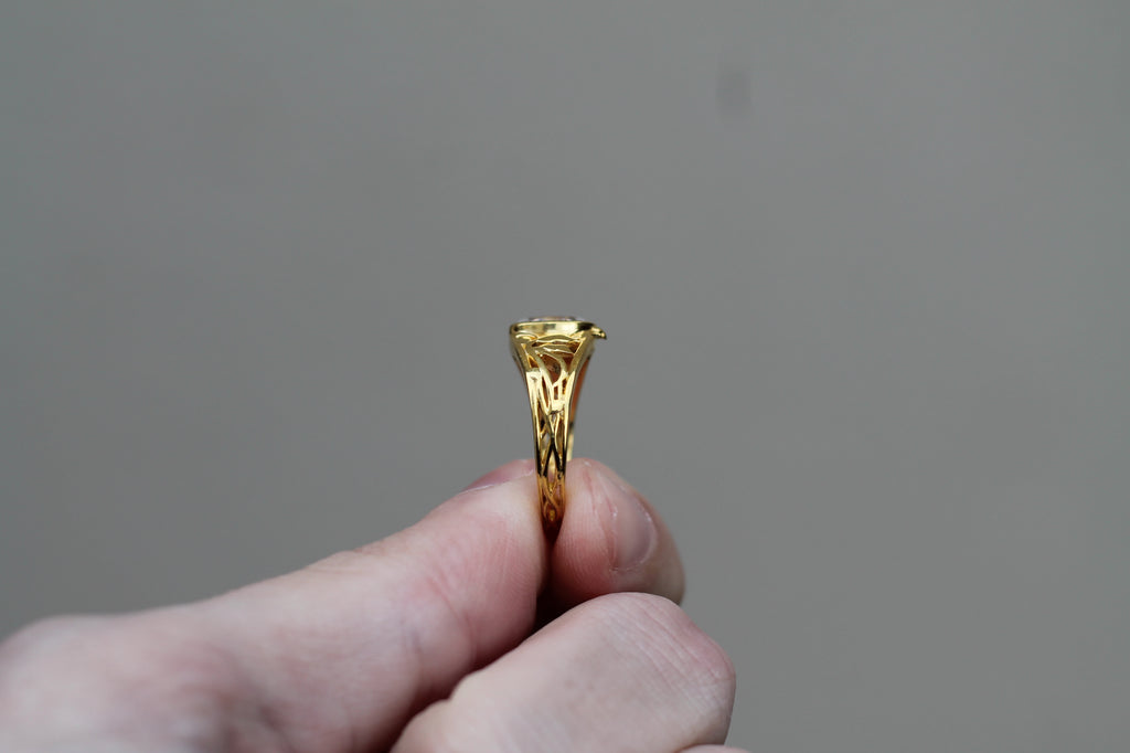 1 Carat Oval Cut Diamond "Forest" Ring | 14k Yellow Gold | Engagement Signet Style Ring
