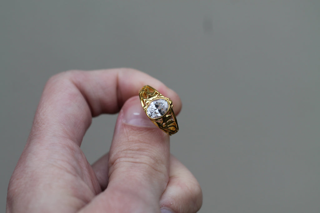 1 Carat Oval Cut Diamond "Forest" Ring | 14k Yellow Gold | Engagement Signet Style Ring