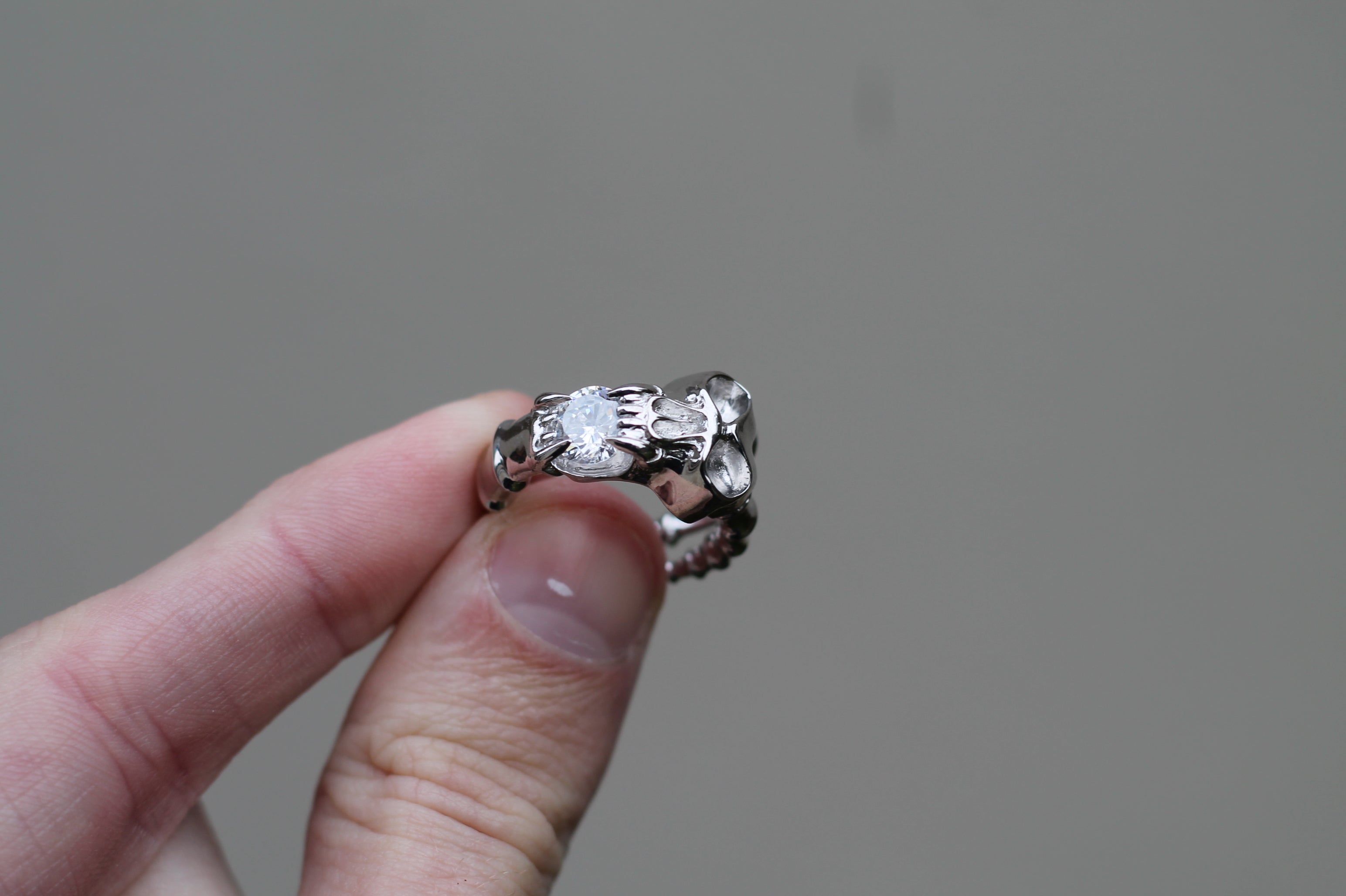 1 Carat Round Diamond Screaming Skull Ring | 14k White Gold | Statement Ring