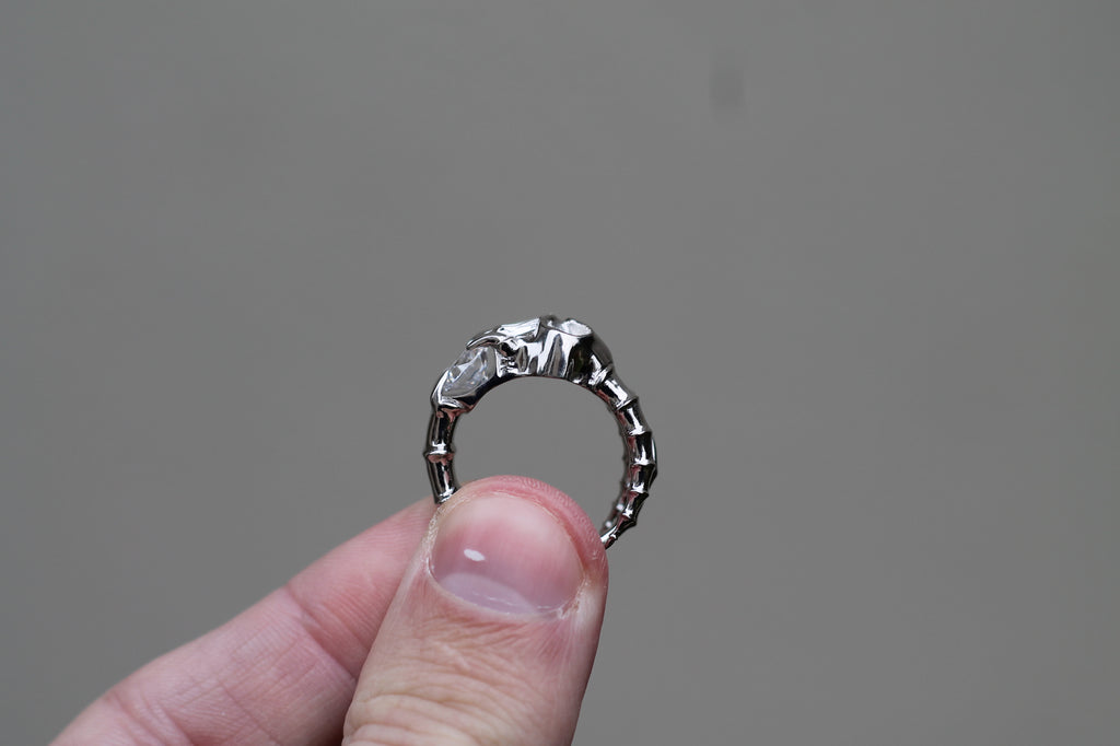 1 Carat Round Diamond Screaming Skull Ring | 14k White Gold | Statement Ring