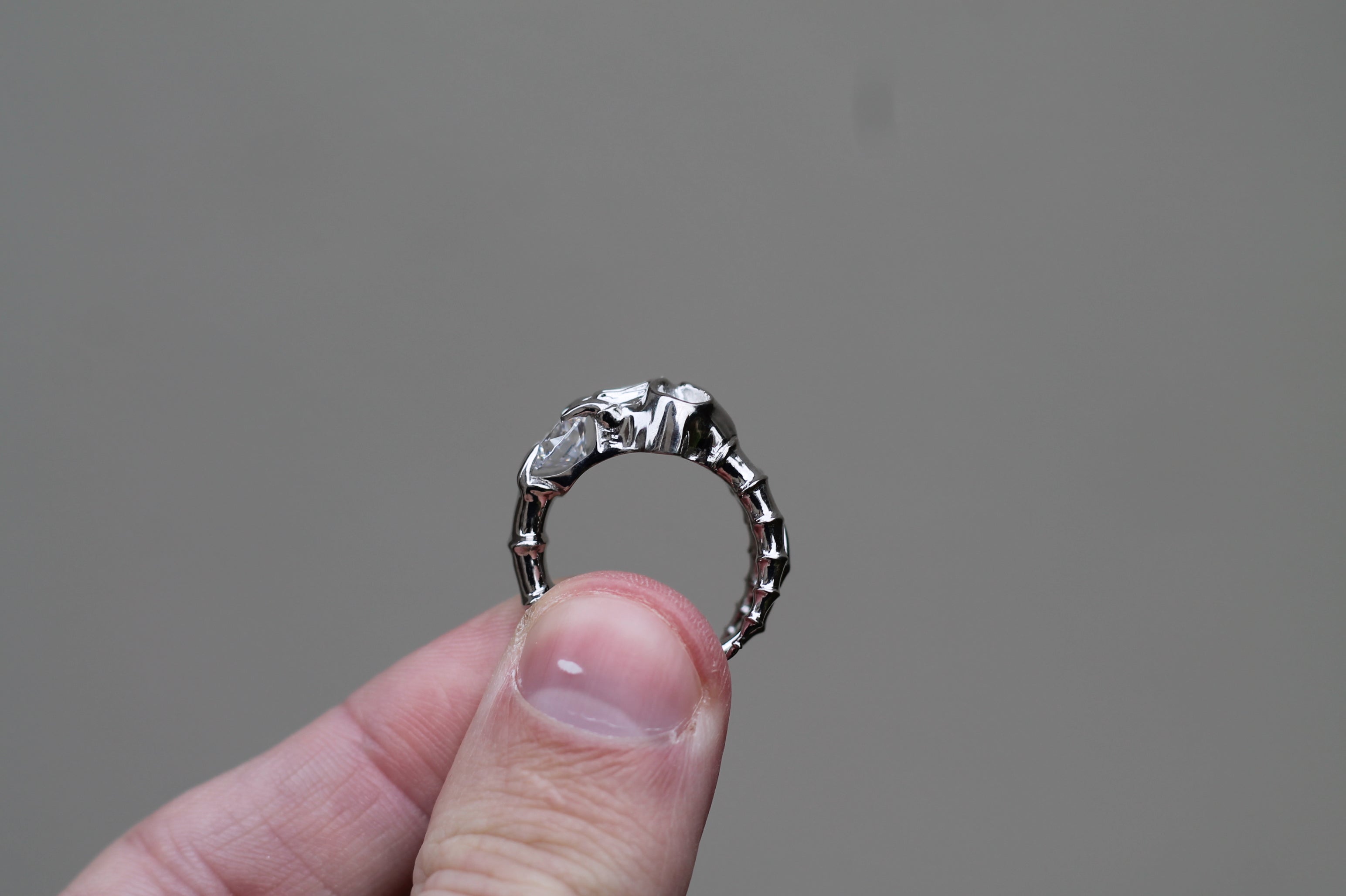 1 Carat Round Diamond Screaming Skull Ring | 14k White Gold | Statement Ring