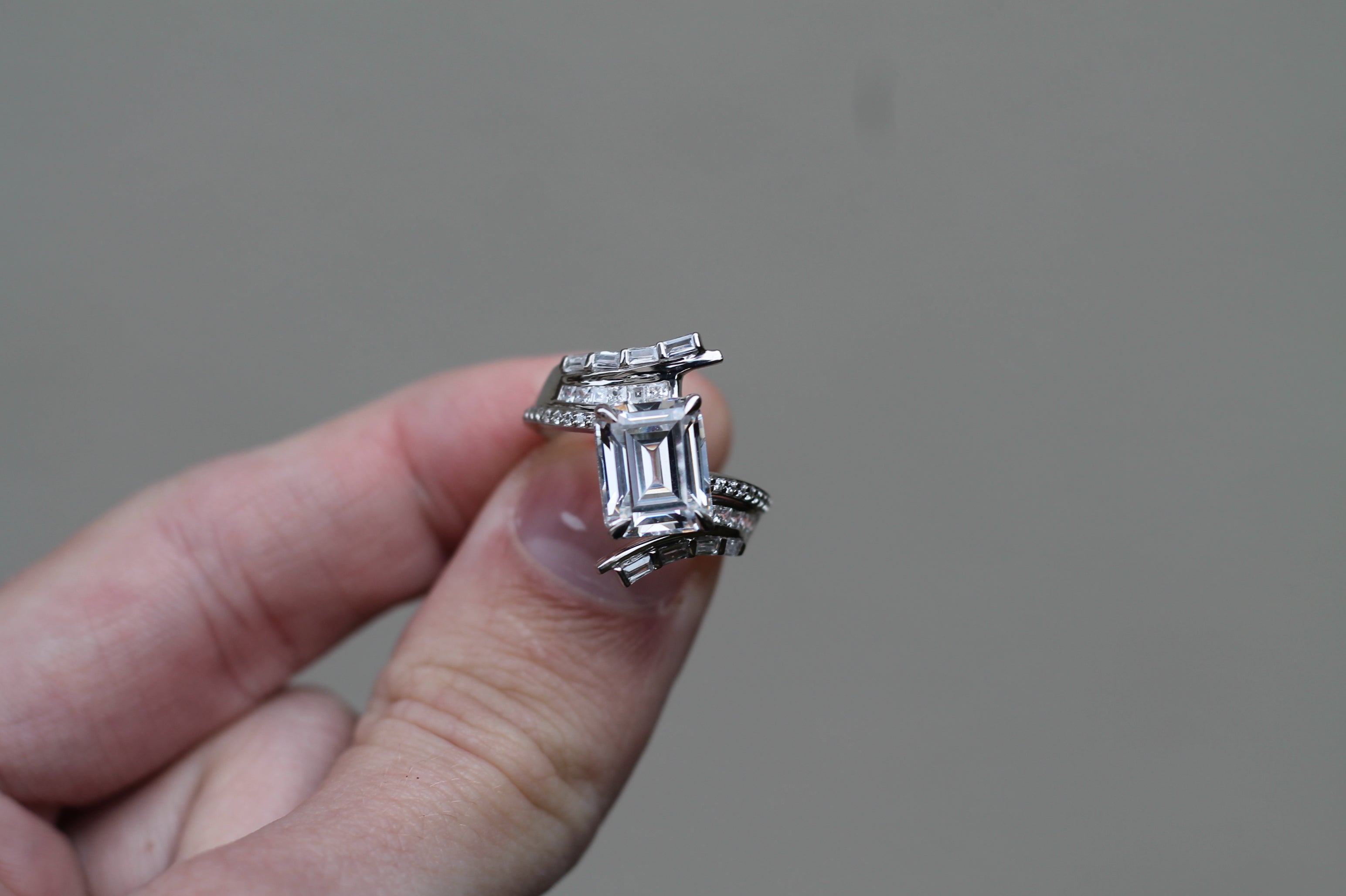 2 Carat Emerald Cut Diamond Twisted Ring | 14k White Gold | Engagement Ring