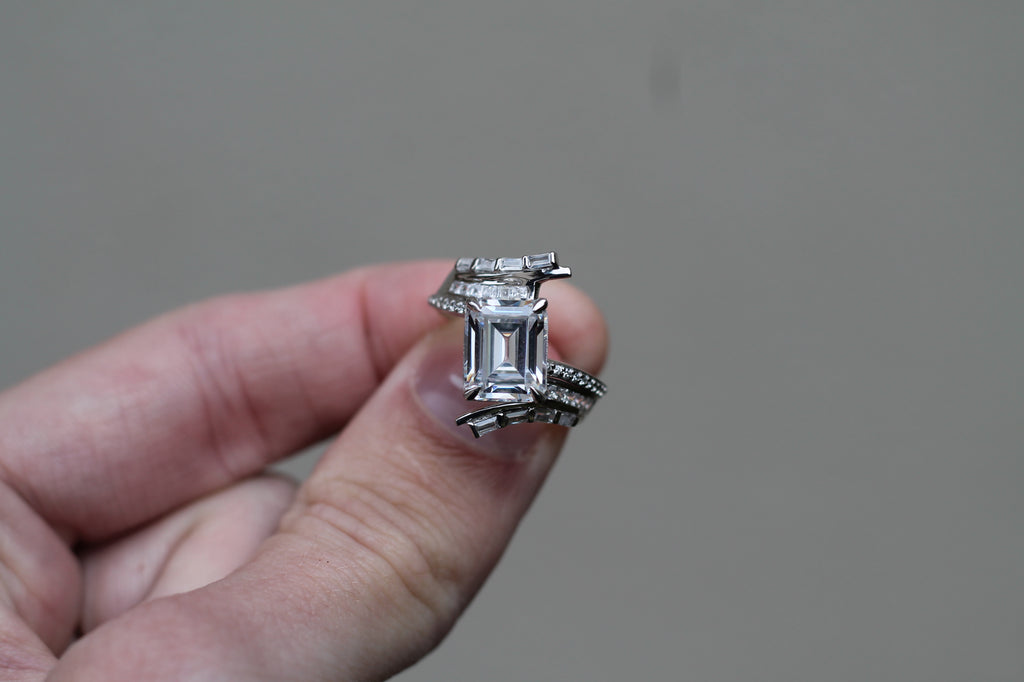 2 Carat Emerald Cut Diamond Twisted Ring | 14k White Gold | Engagement Ring