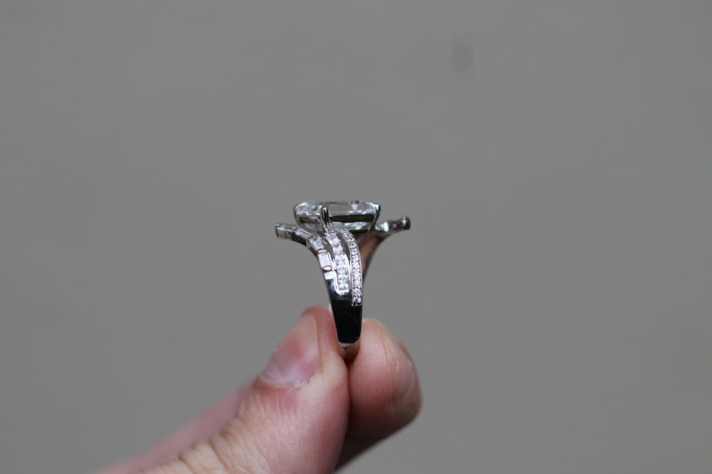 2 Carat Emerald Cut Diamond Twisted Ring | 14k White Gold | Engagement Ring