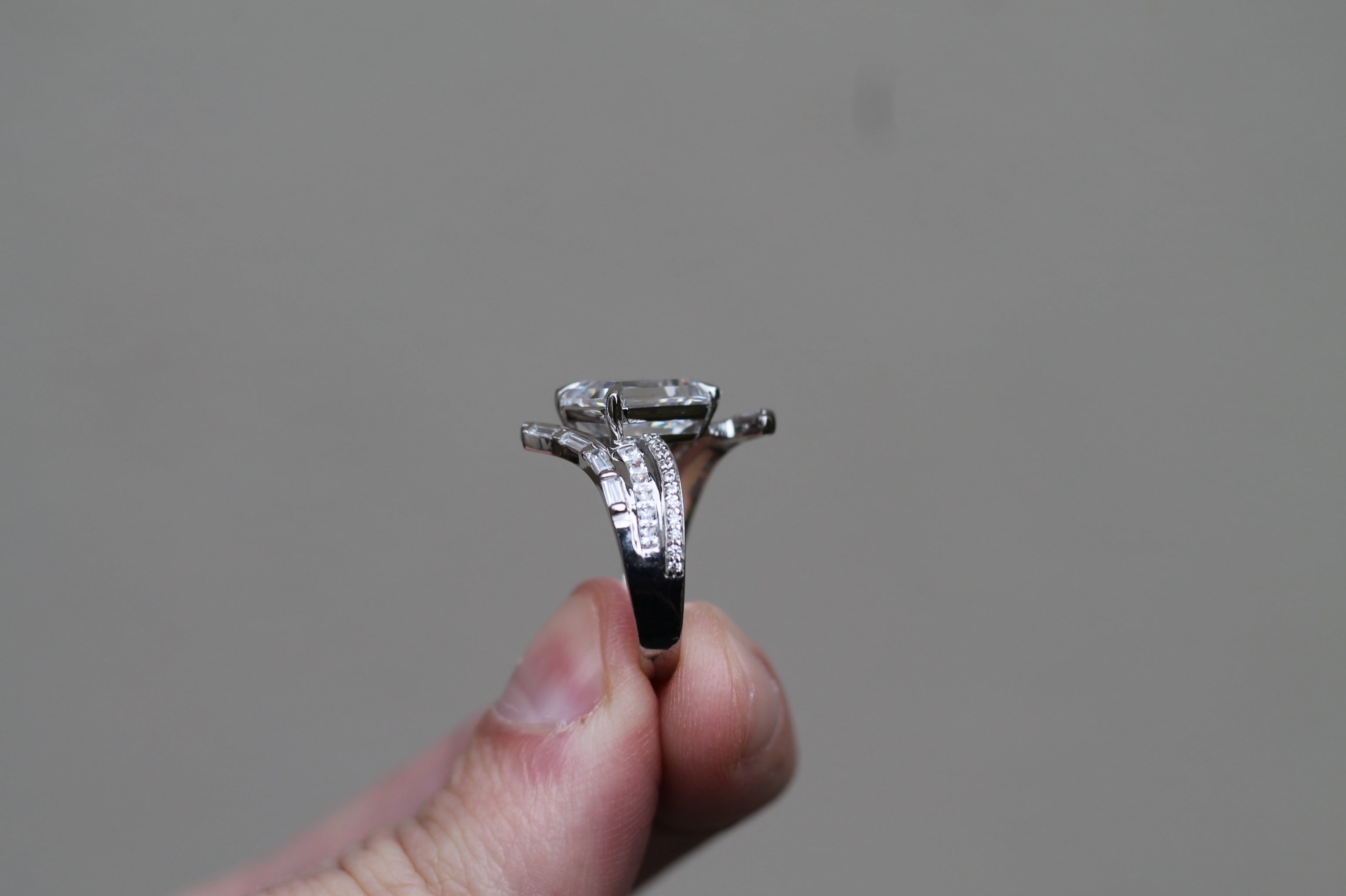 2 Carat Emerald Cut Diamond Twisted Ring | 14k White Gold | Engagement Ring