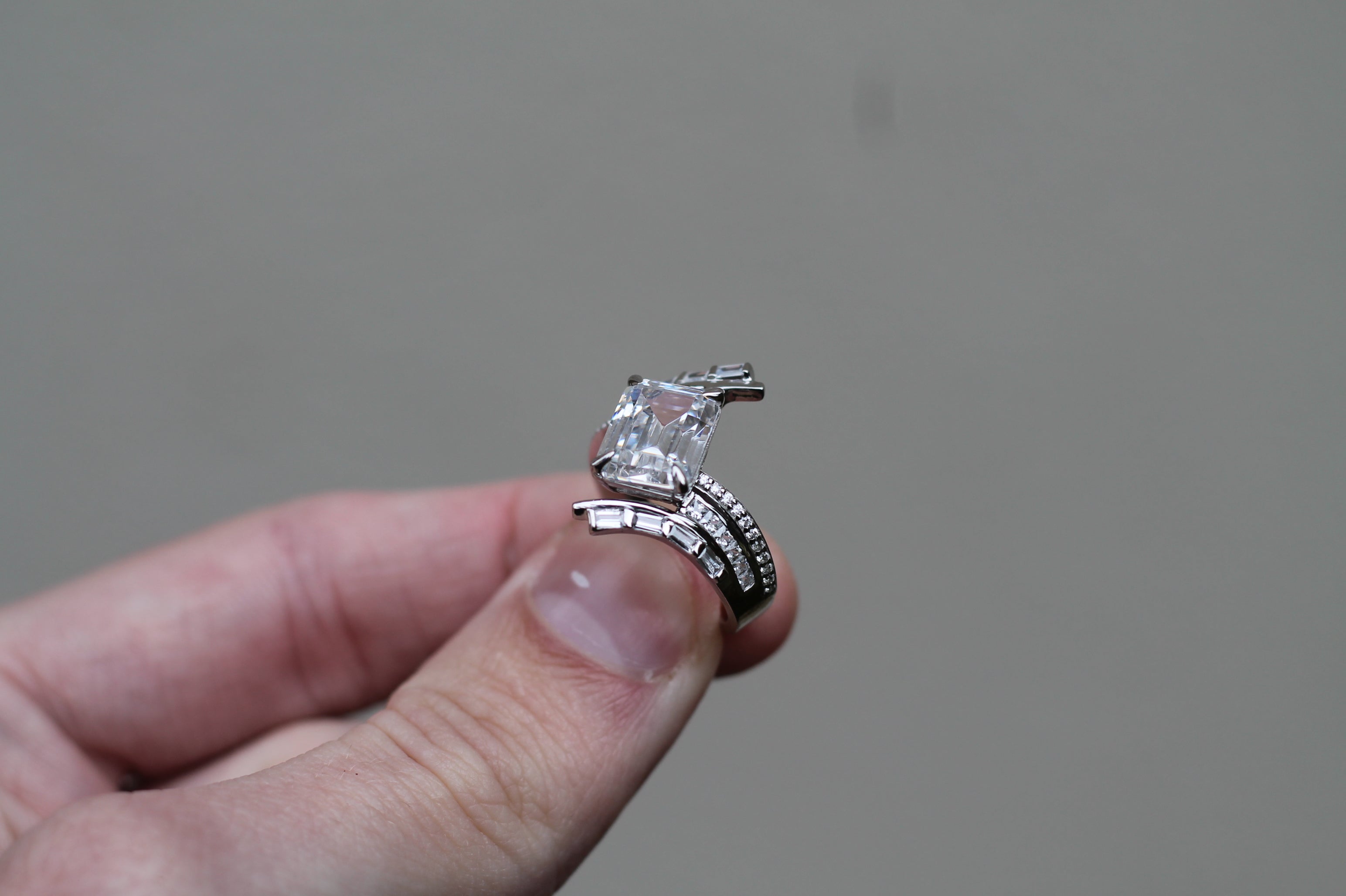 2 Carat Emerald Cut Diamond Twisted Ring | 14k White Gold | Engagement Ring