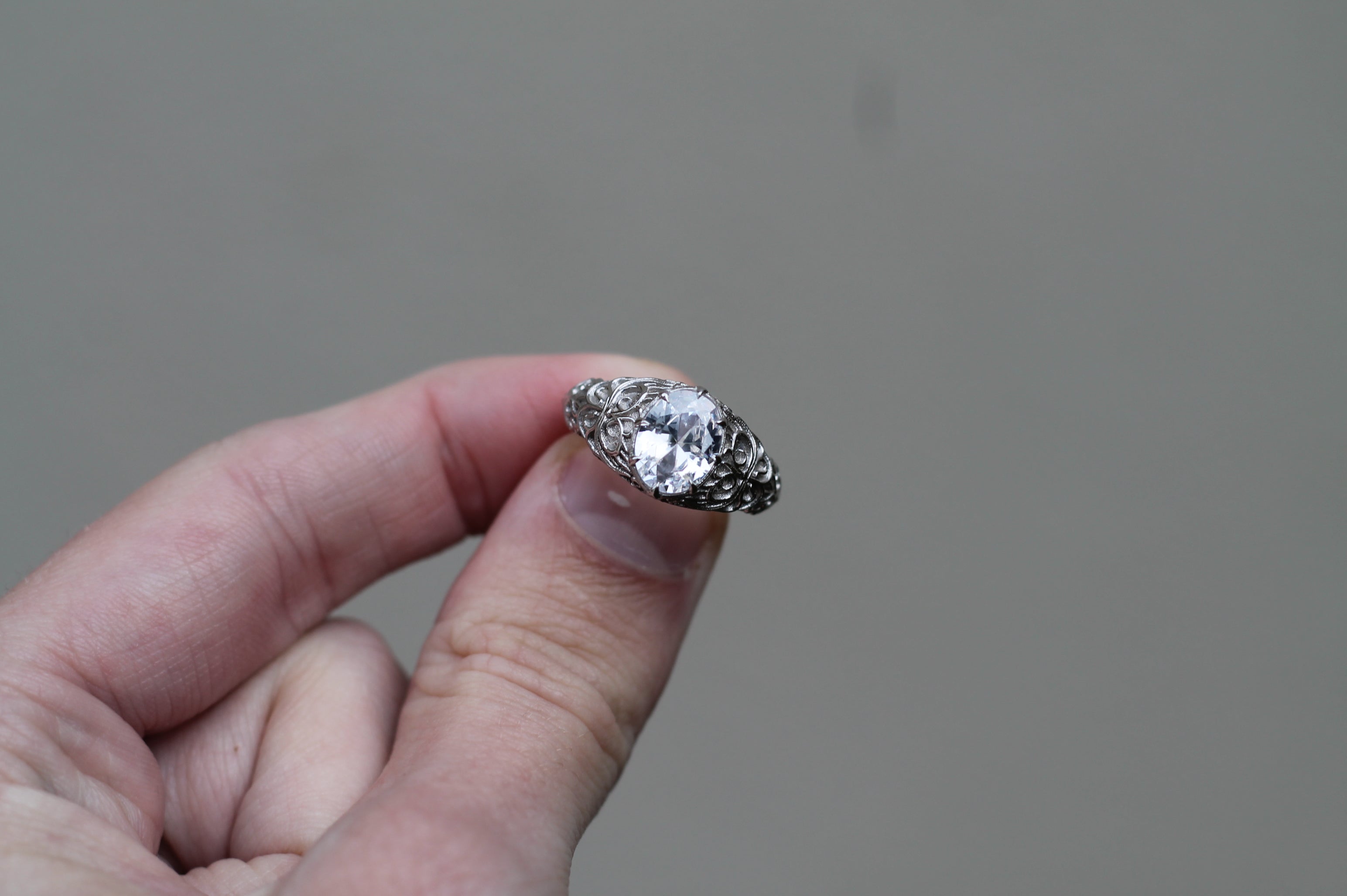1 Carat Oval Cut Diamond Pattern Ring | 14k White Gold | Engagement Signet Style Ring