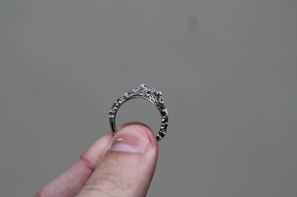 1 Carat Oval Cut Diamond Pattern Ring | 14k White Gold | Engagement Signet Style Ring