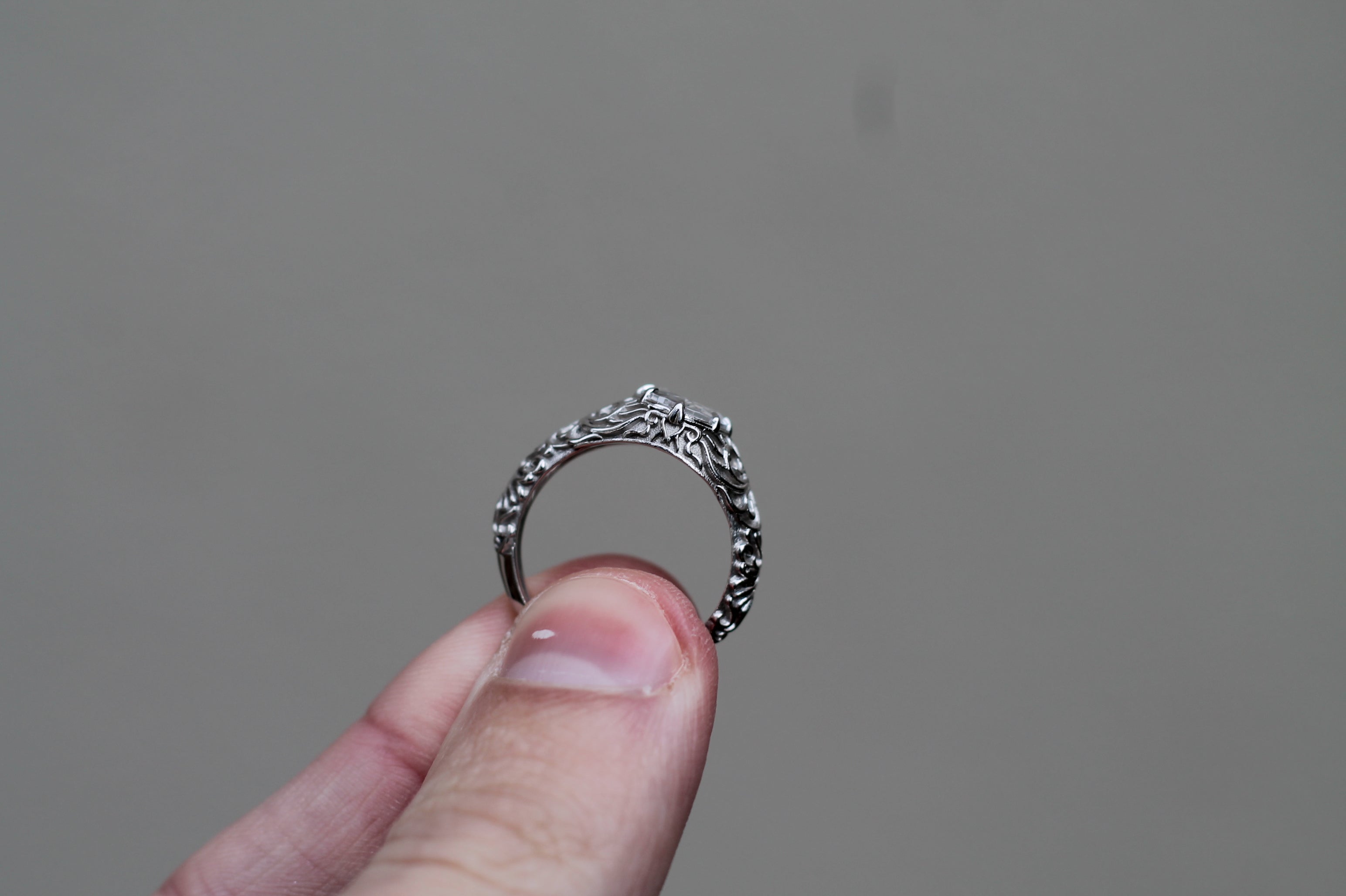 1 Carat Oval Cut Diamond Pattern Ring | 14k White Gold | Engagement Signet Style Ring