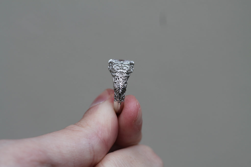 1 Carat Oval Cut Diamond Pattern Ring | 14k White Gold | Engagement Signet Style Ring