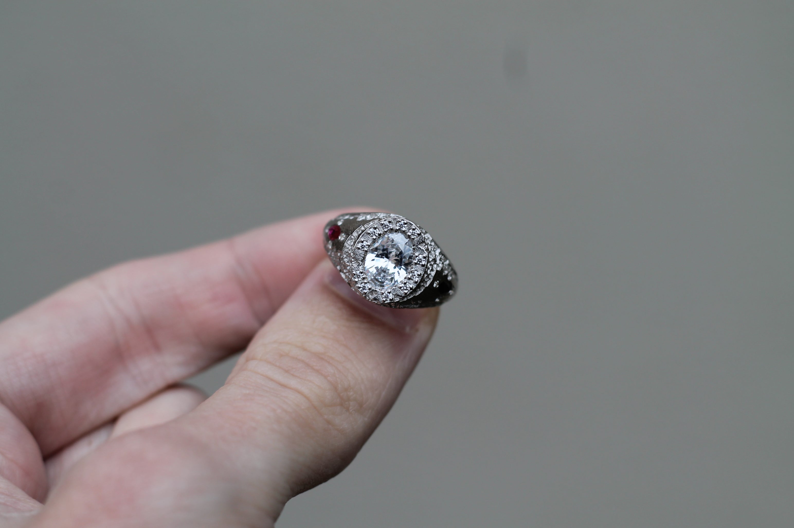 1 Carat Oval Cut Diamond Eroded Ring | 14k White Gold | Signet Ring