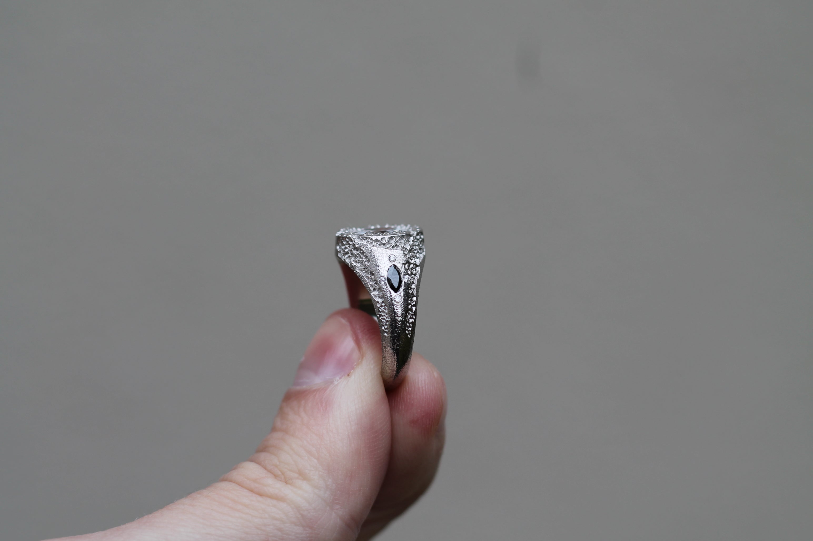 1 Carat Oval Cut Diamond Eroded Ring | 14k White Gold | Signet Ring