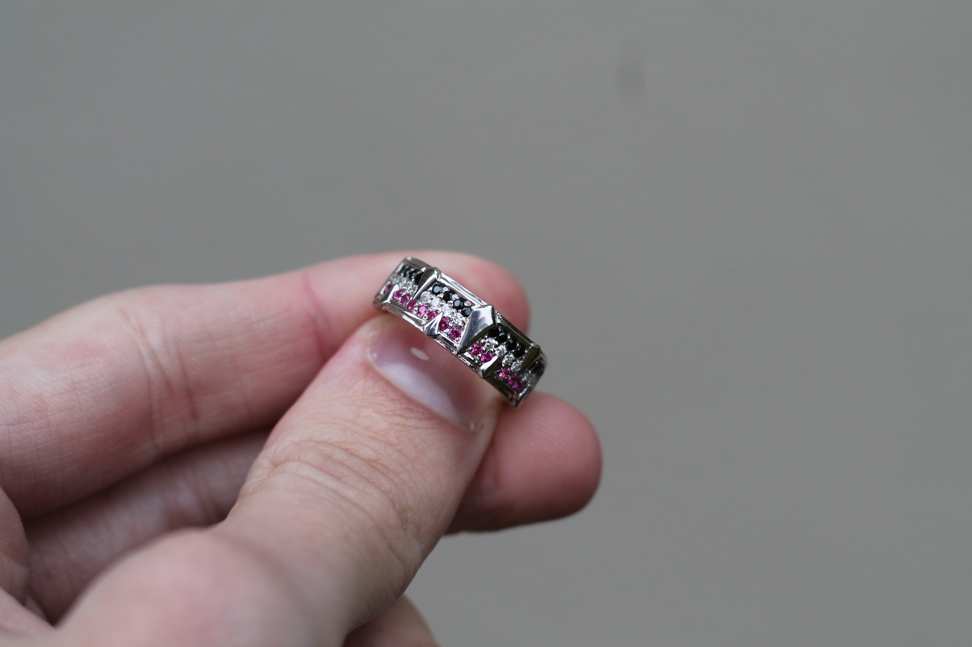 Ruby & Diamond Triple Color Spike Band Ring | 14k White Gold | Wedding Band