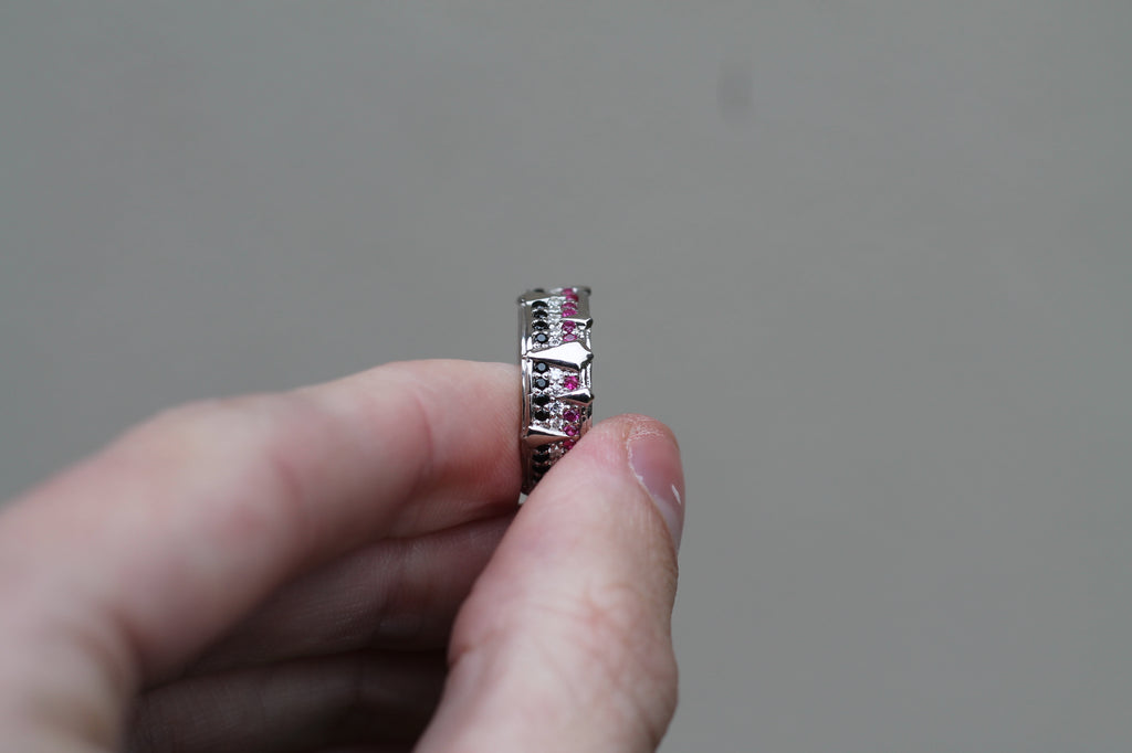 Ruby & Diamond Triple Color Spike Band Ring | 14k White Gold | Wedding Band