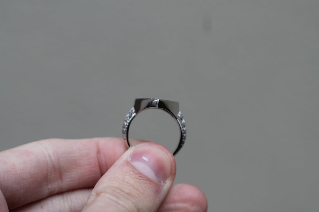 Ruby & Diamond Shield Ring | 14k White Gold | Statement Ring