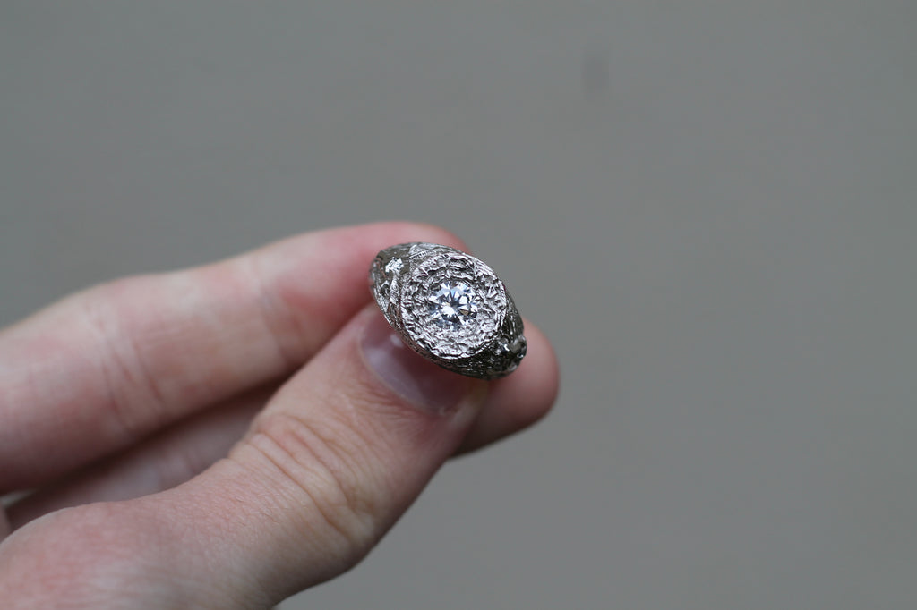 1 Carat Round Diamond "Underworld" Ring | 14k White Gold | Statement Ring
