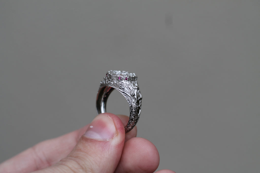 1 Carat Round Diamond "Underworld" Ring | 14k White Gold | Statement Ring
