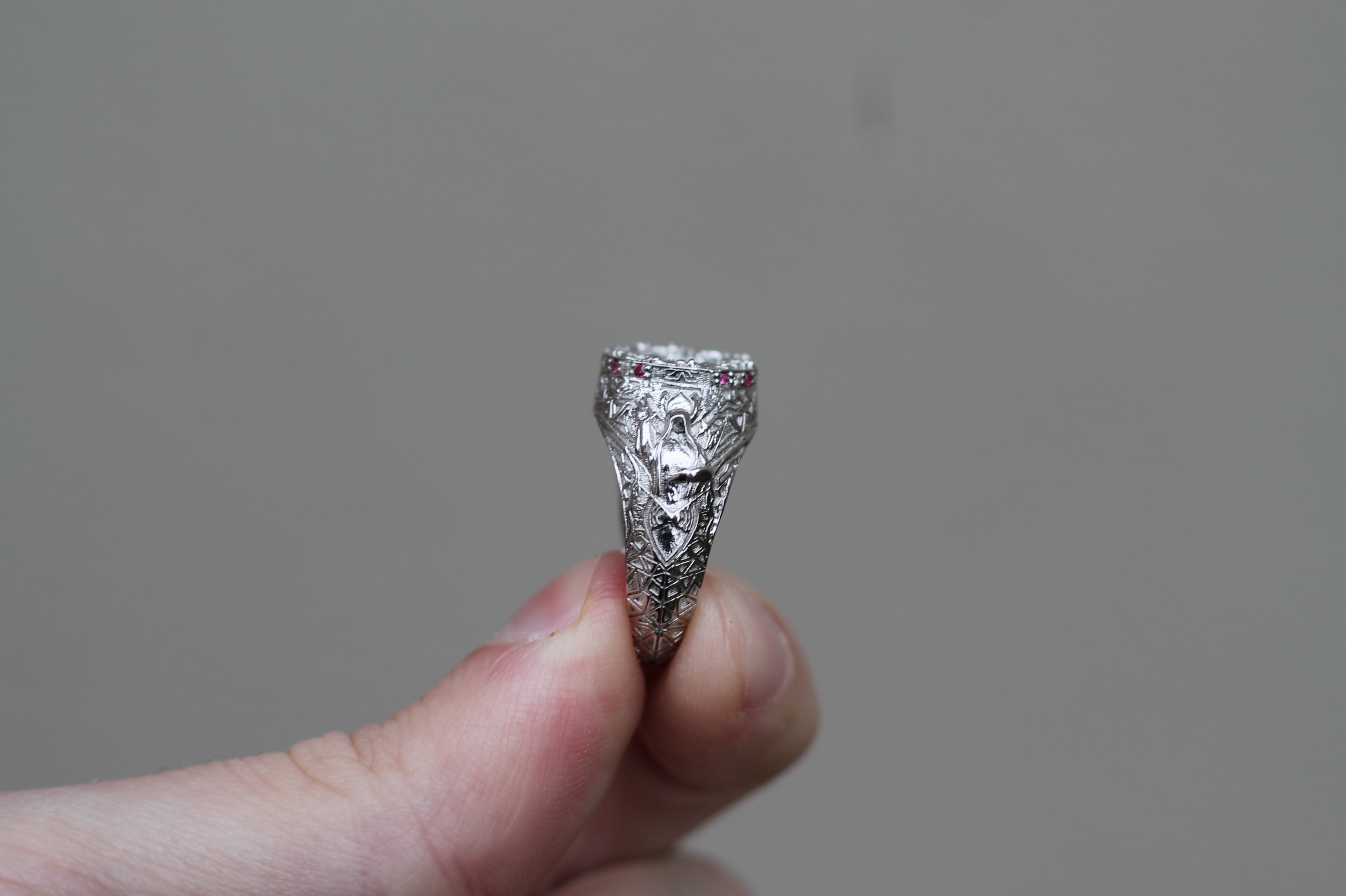 1 Carat Round Diamond "Underworld" Ring | 14k White Gold | Statement Ring