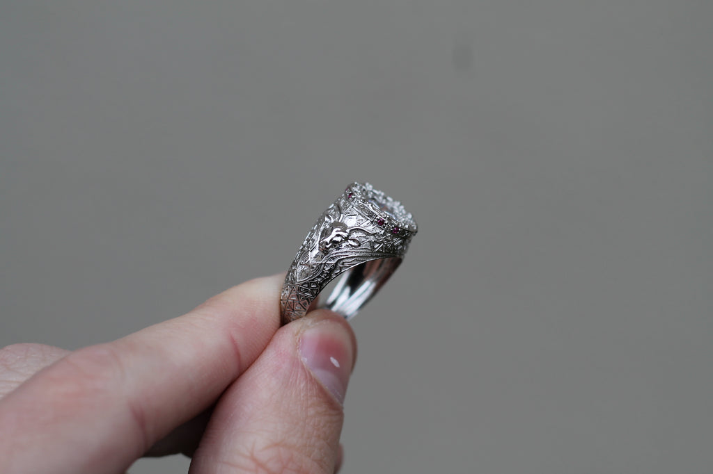 1 Carat Round Diamond "Underworld" Ring | 14k White Gold | Statement Ring