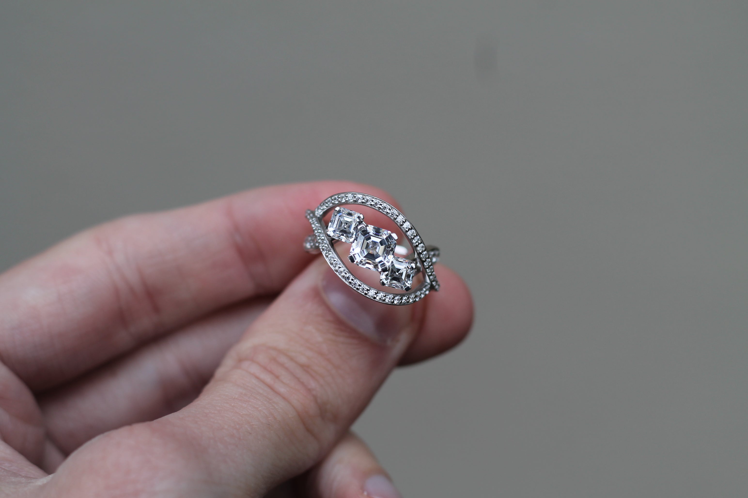 2 Carat Triple Asscher Cut Diamond Ring | 14k White Gold | Engagement Ring