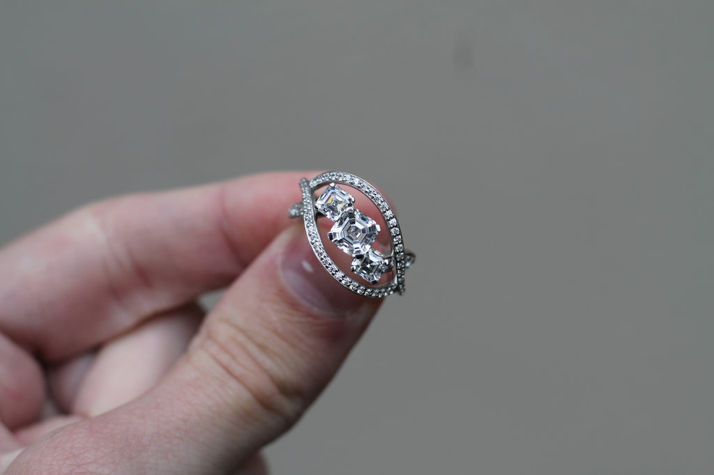 2 Carat Triple Asscher Cut Diamond Ring | 14k White Gold | Engagement Ring