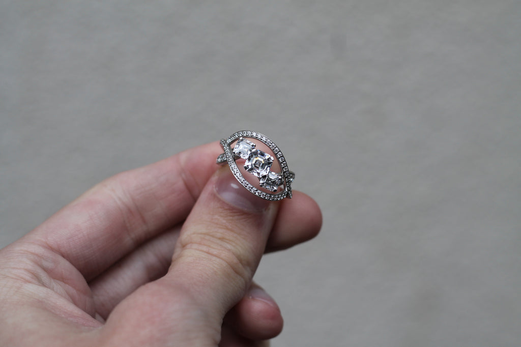 2 Carat Triple Asscher Cut Diamond Ring | 14k White Gold | Engagement Ring