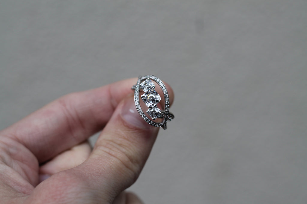 2 Carat Triple Asscher Cut Diamond Ring | 14k White Gold | Engagement Ring