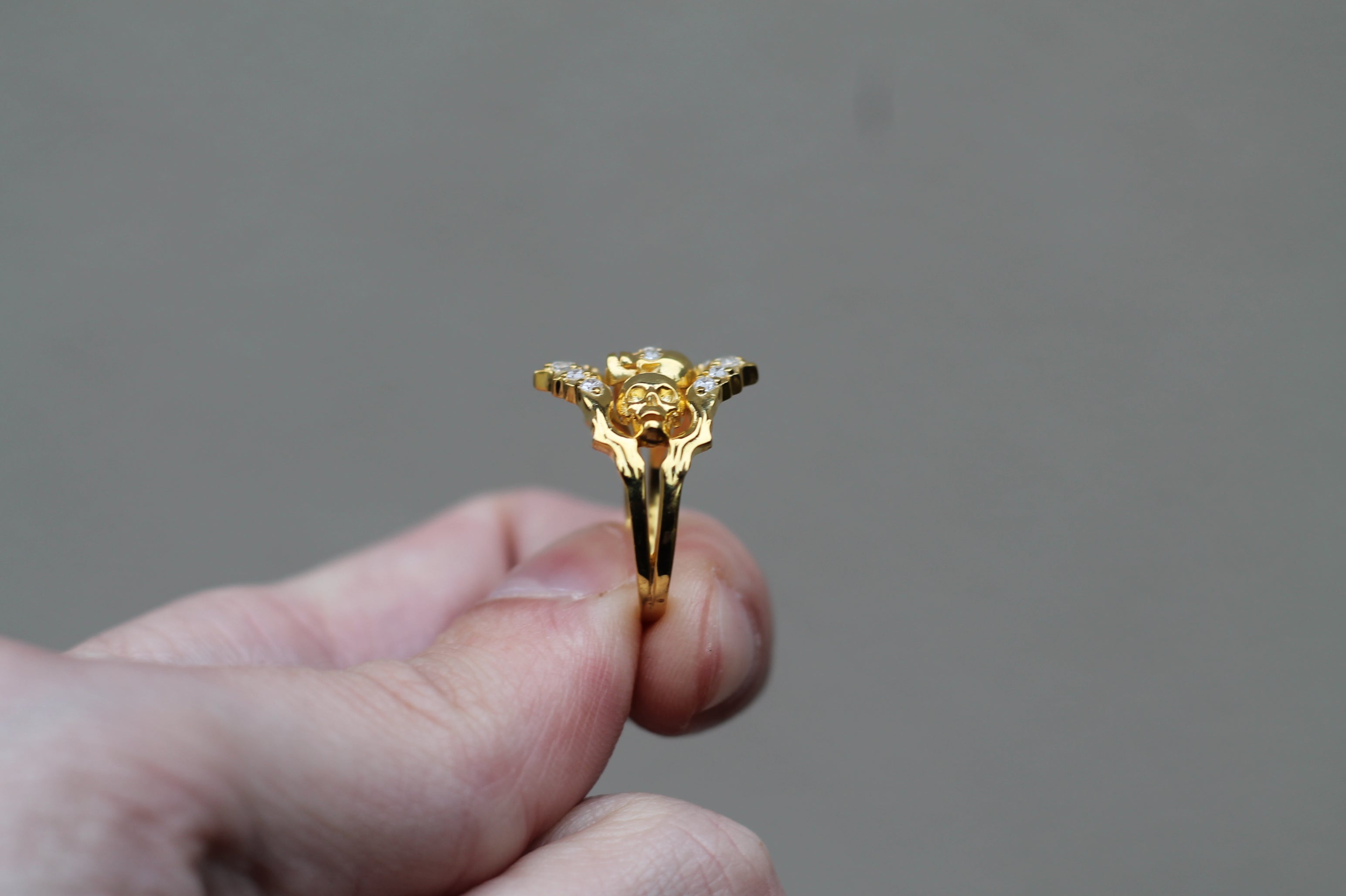 14k Yellow Gold Triple Skull Ring | Statement Ring