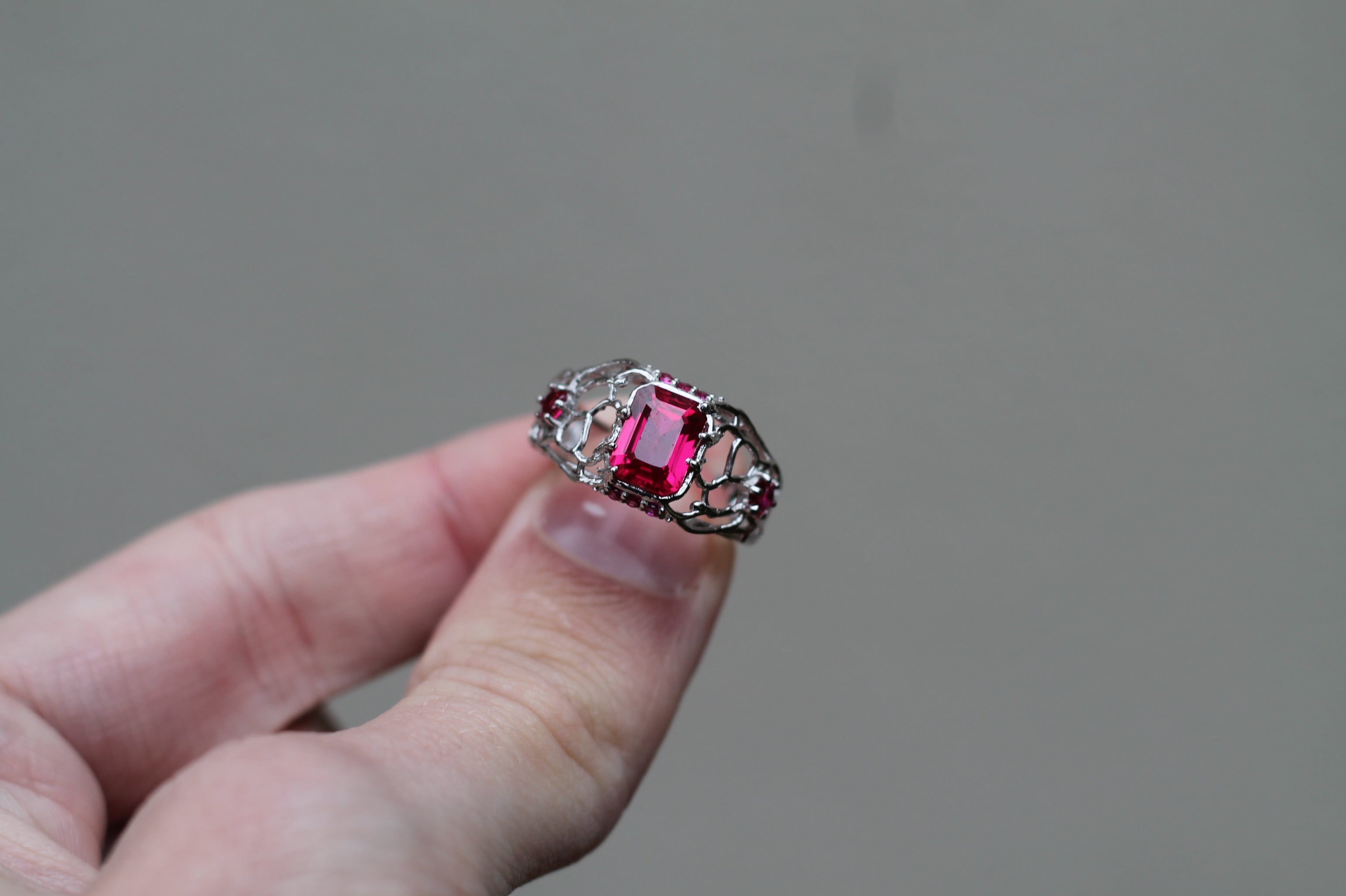 1 Carat Ruby "Magma" Ring | 14k White Gold | Statement Ring