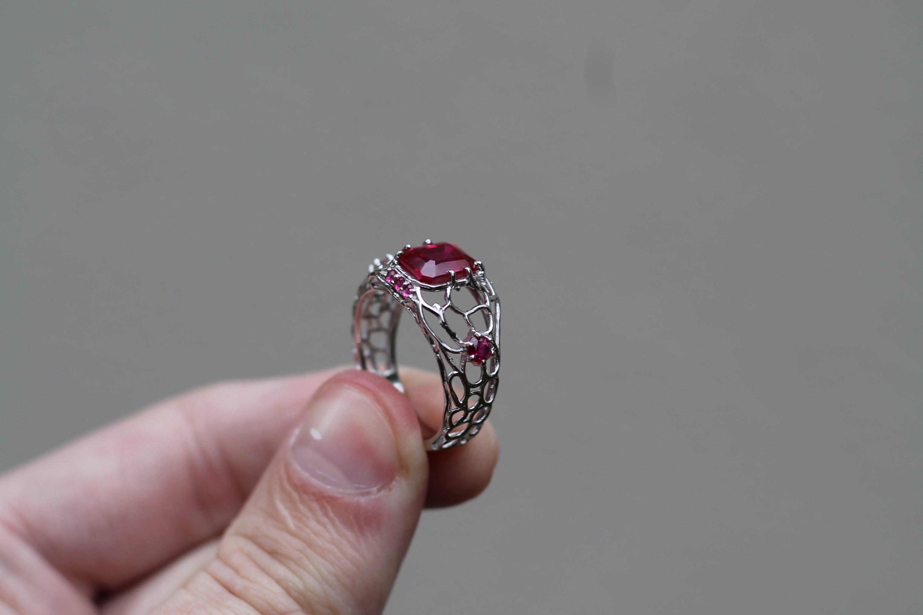 1 Carat Ruby "Magma" Ring | 14k White Gold | Statement Ring