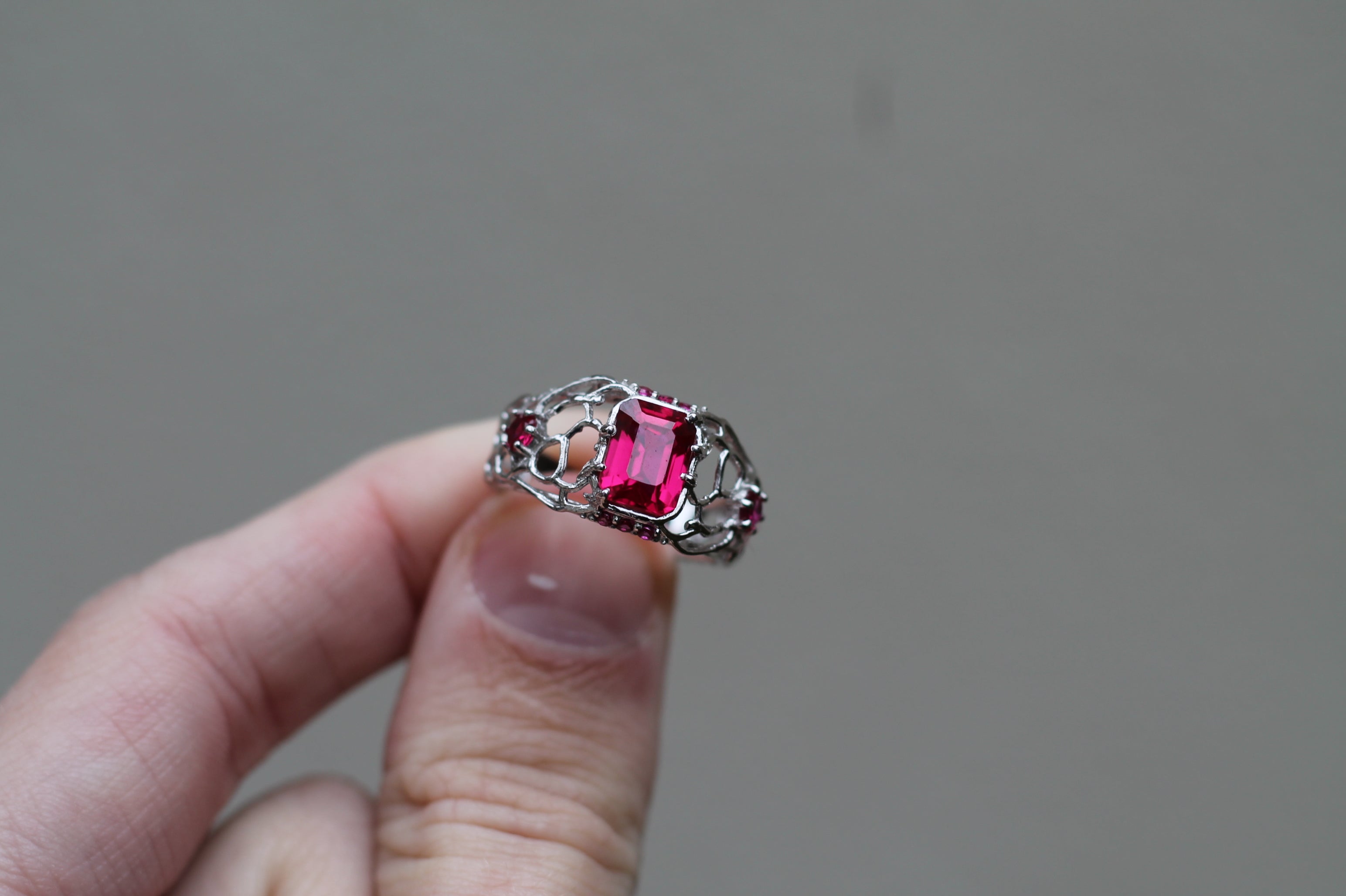 1 Carat Ruby "Magma" Ring | 14k White Gold | Statement Ring