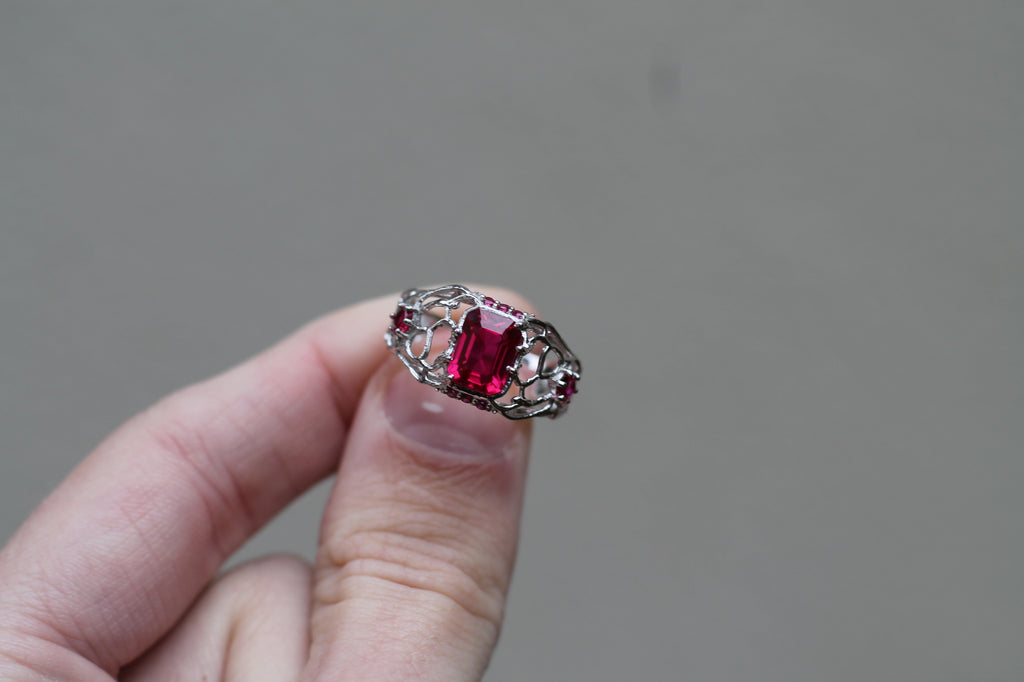 1 Carat Ruby "Magma" Ring | 14k White Gold | Statement Ring
