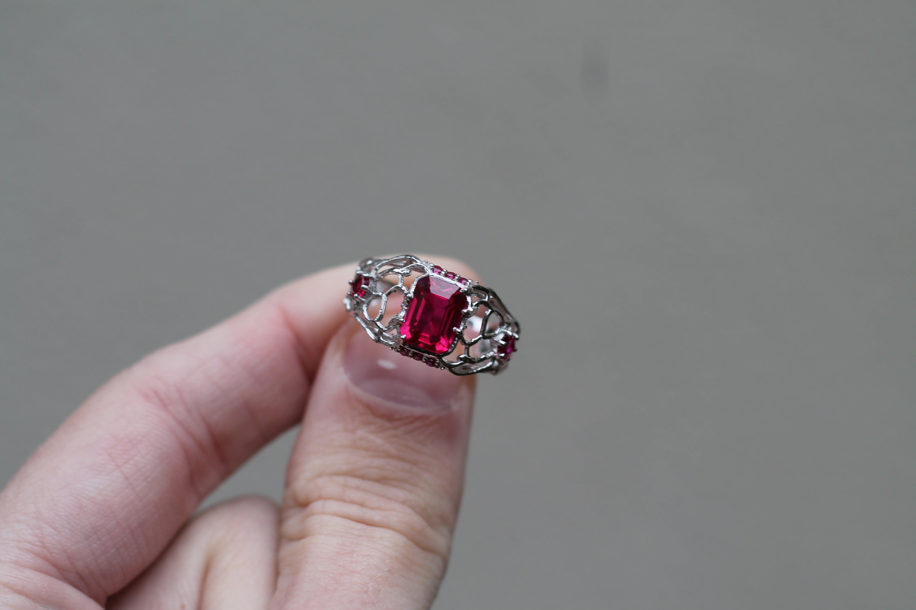1 Carat Ruby "Magma" Ring | 14k White Gold | Statement Ring