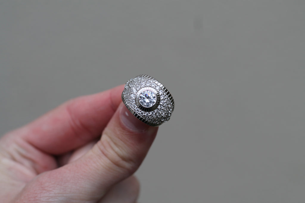 1 Carat Round Center Diamond Cluster Ring | 14k White Gold | Engagement Ring