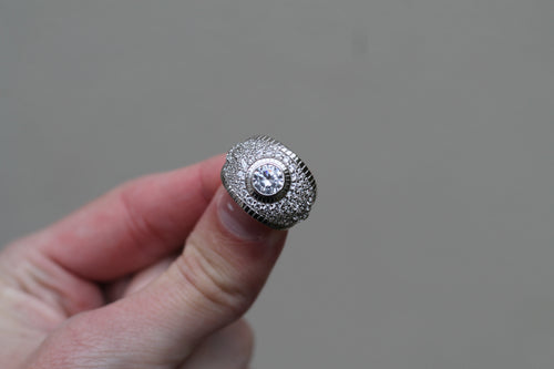 1 Carat Round Center Diamond Cluster Ring | 14k White Gold | Engagement Ring